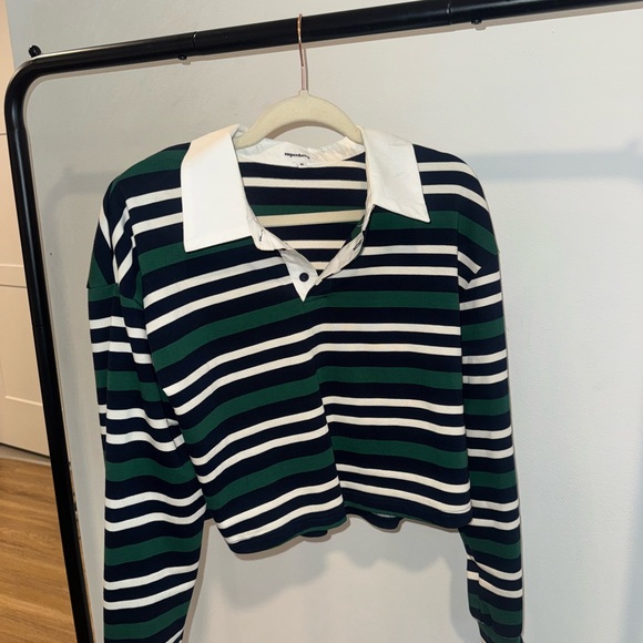 Superdown Rugby Navy and Green Striped Polo - Picture 2 of 4